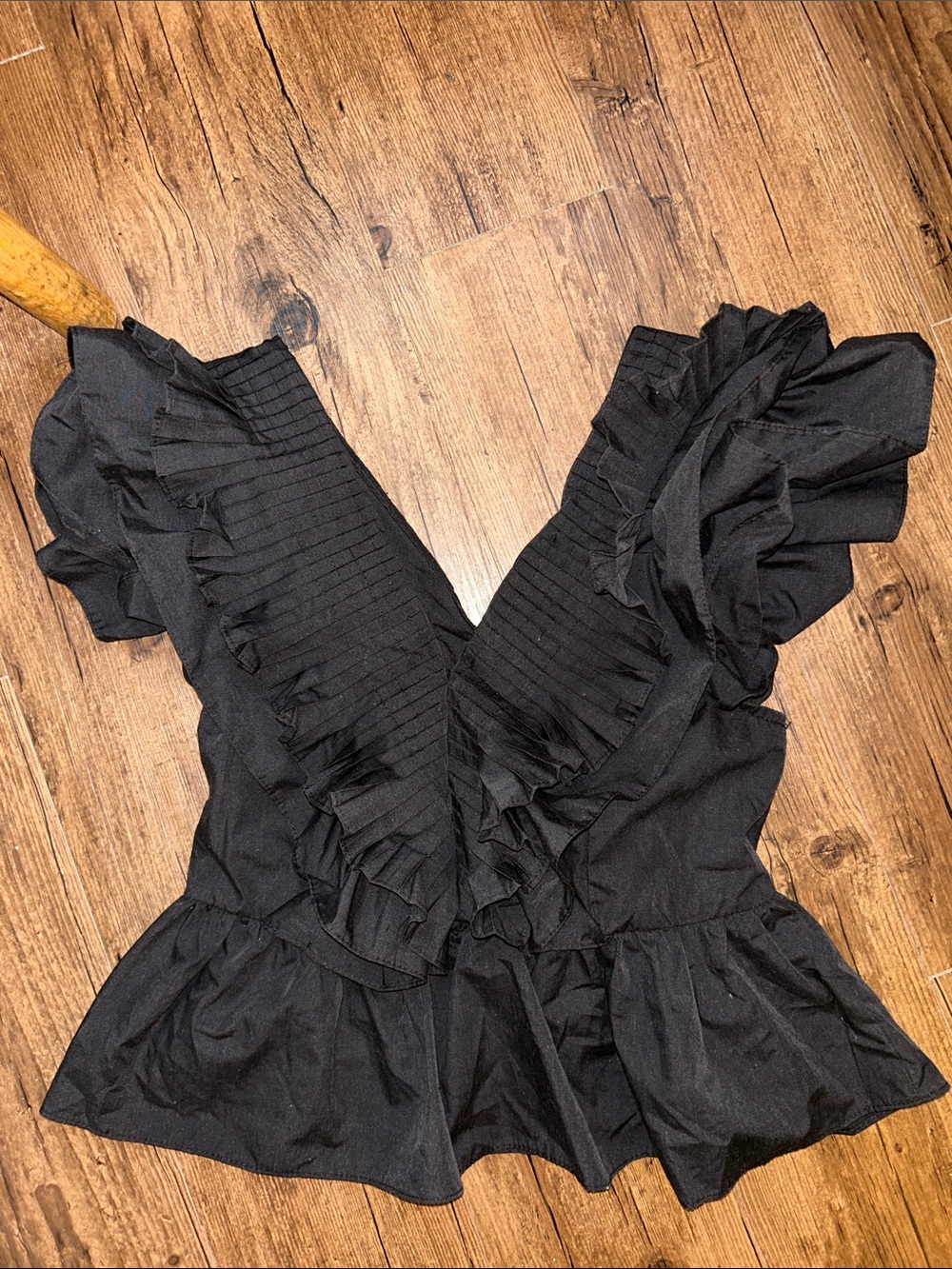 Ruffled V-Neck Black Women's Top